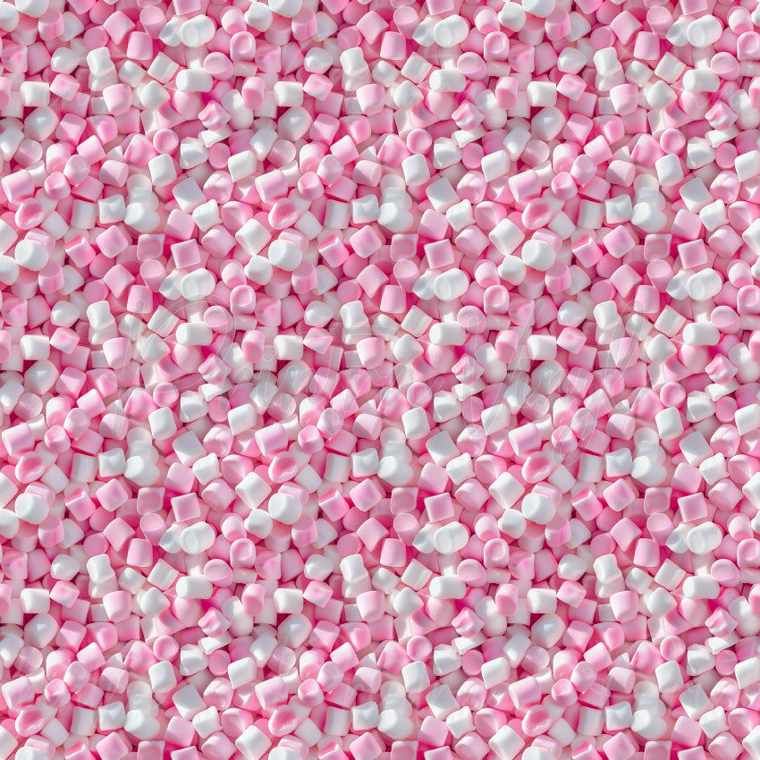 Candy Shop #03 patterned vinyl featuring fluffy pink and white mini marshmallows layered into a sweet confectionery-inspired design with soft pastel colours and realistic candy textures.