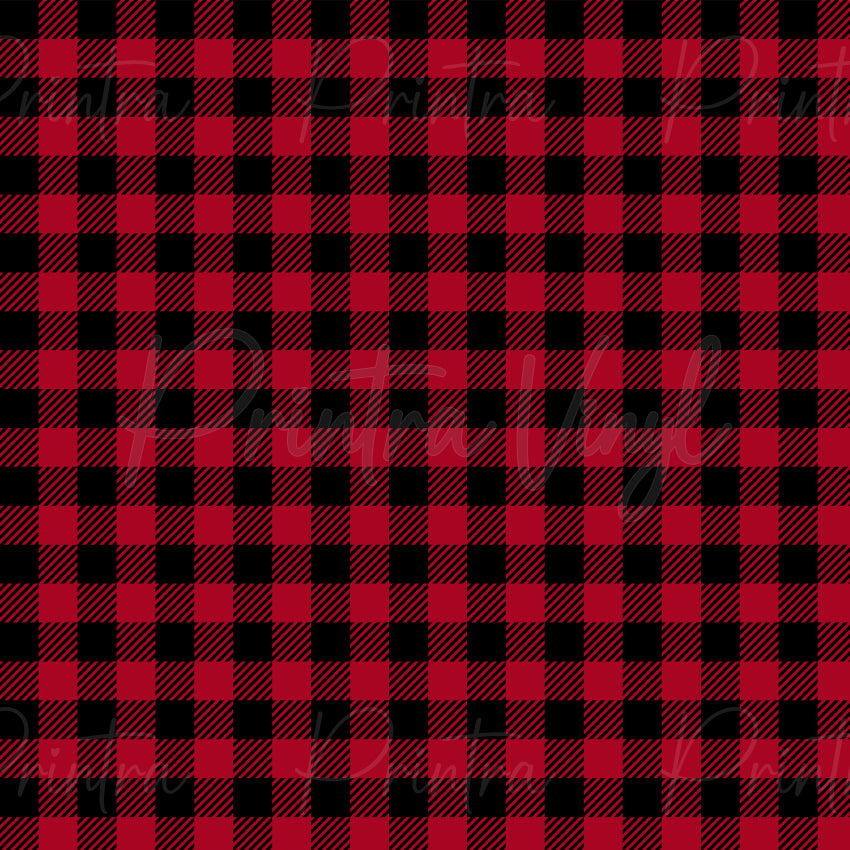 Christmas Plaid #02 patterned vinyl featuring a classic buffalo check plaid design in festive Christmas red and black, creating a timeless holiday look with bold tartan-inspired squares and traditional cabin-style charm.
