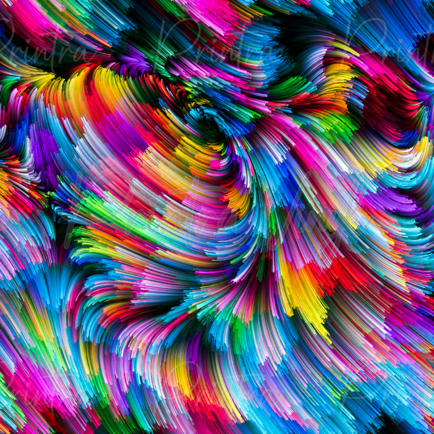 Colour Energy #01 patterned vinyl featuring sweeping brushstroke waves in vibrant shades of hot pink, magenta, aqua, turquoise, royal blue, lime green, yellow, orange and purple, layered with textured paint-like streaks that create a bold sense of movement and energy.