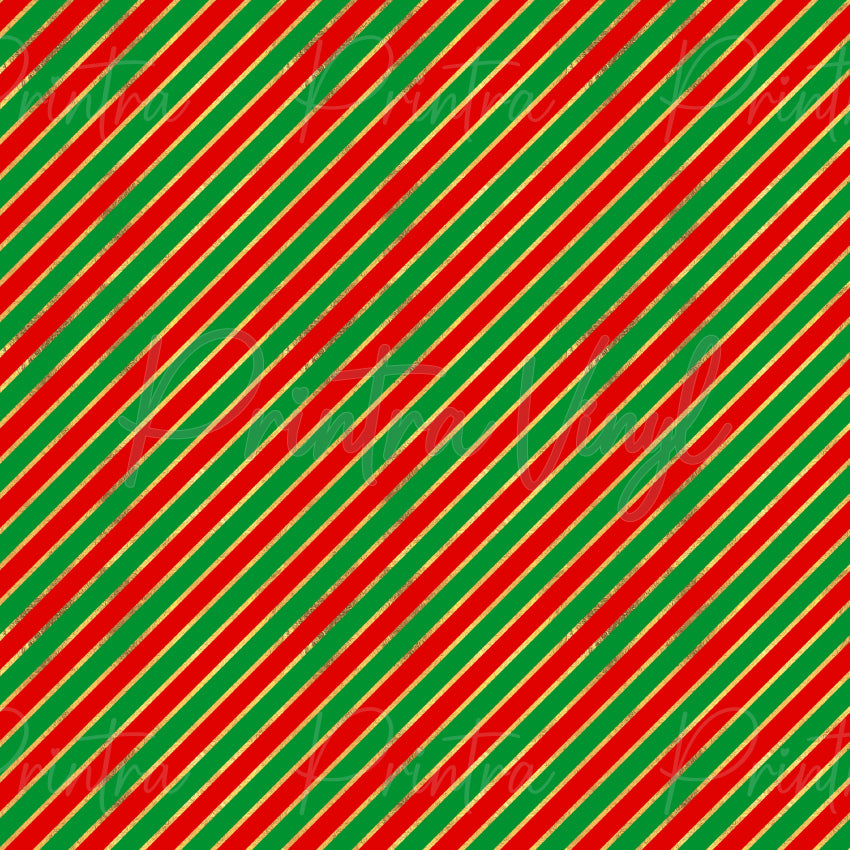 Festive Cheer #01 patterned vinyl featuring classic diagonal Christmas stripes in vibrant red and green, accented with elegant glitter-look gold stripes for a timeless festive design.