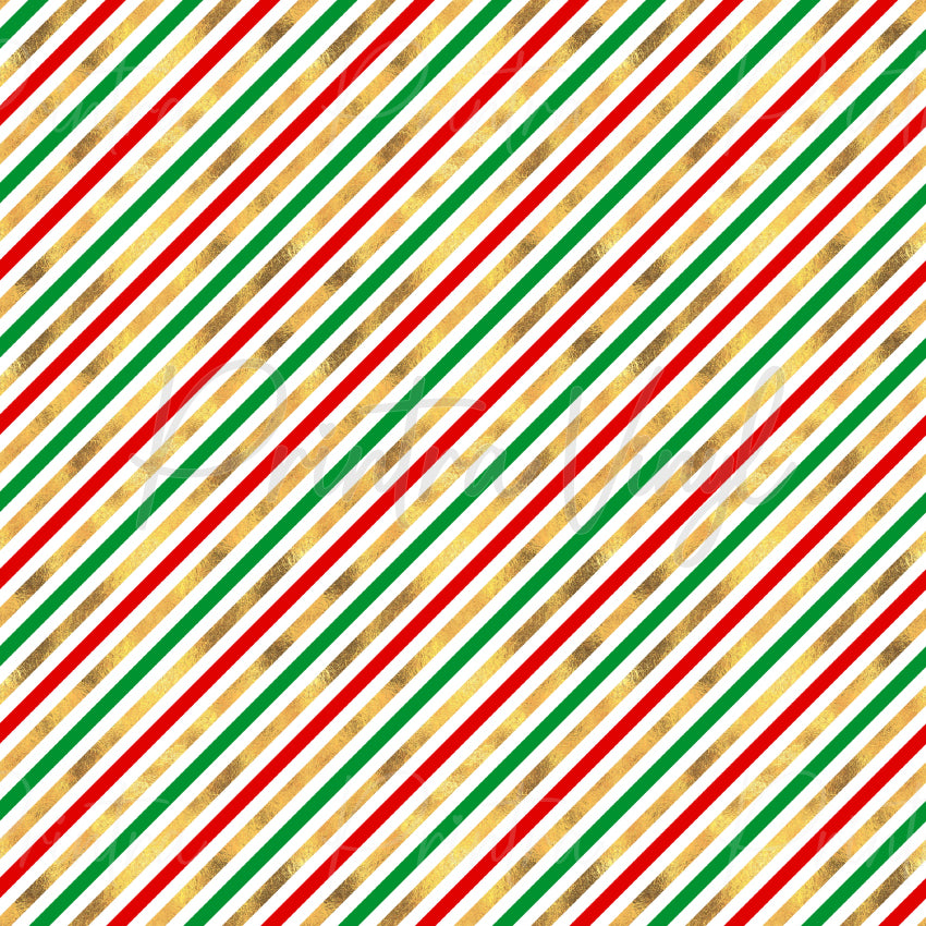 Festive Cheer #03 patterned vinyl featuring classic diagonal Christmas stripes in bright red and green, accented with elegant metallic-look gold bands on a crisp white background for a timeless festive design.
