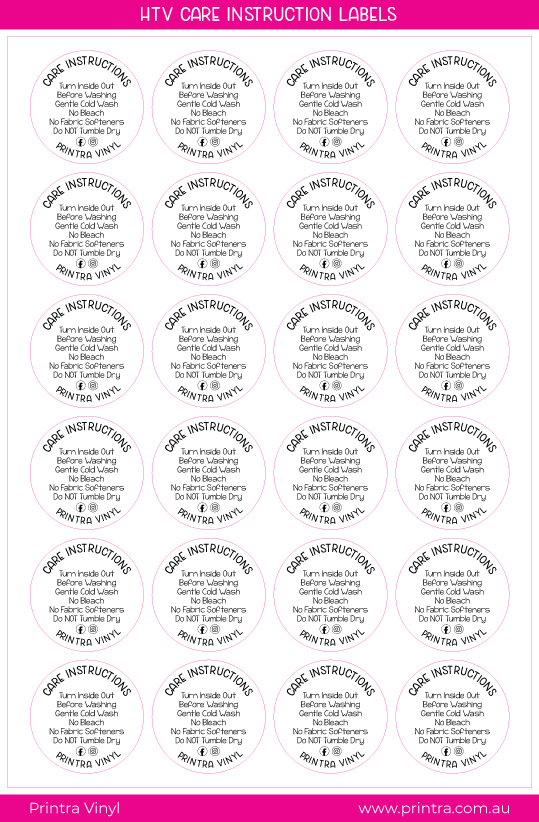 HTV Care Instruction Labels