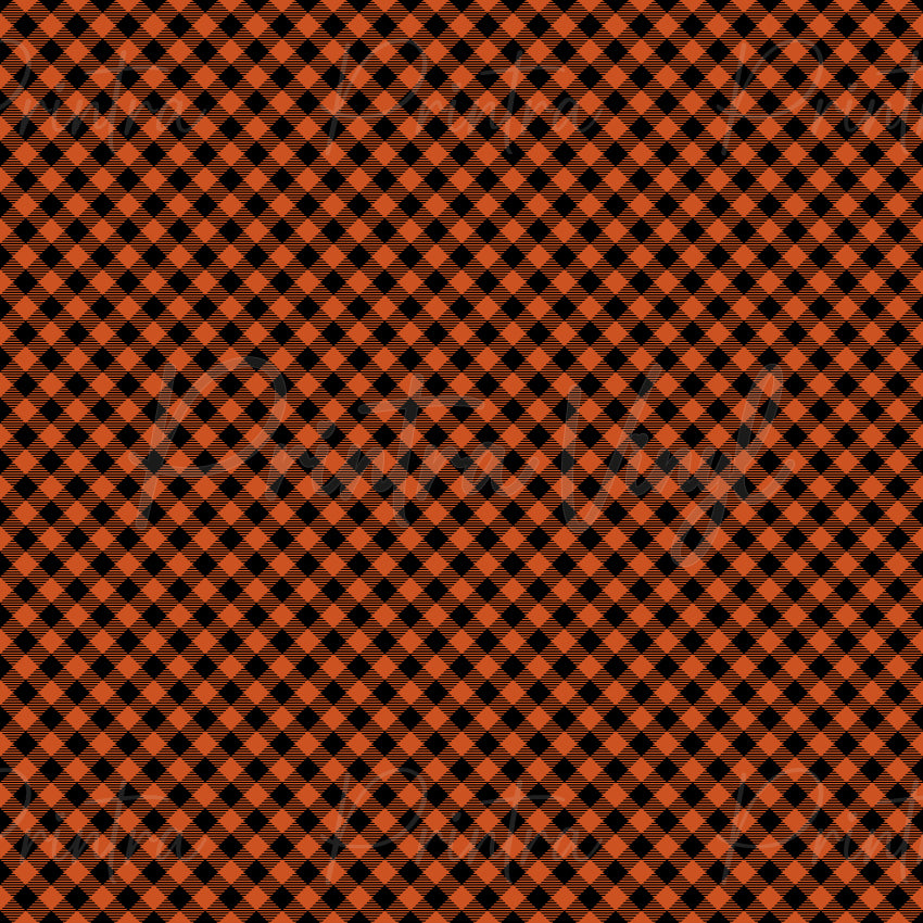 Halloween Essentials #01 patterned vinyl featuring a classic Halloween buffalo check design in bold orange and black, with fine textured lines creating a timeless gingham-inspired seasonal pattern.