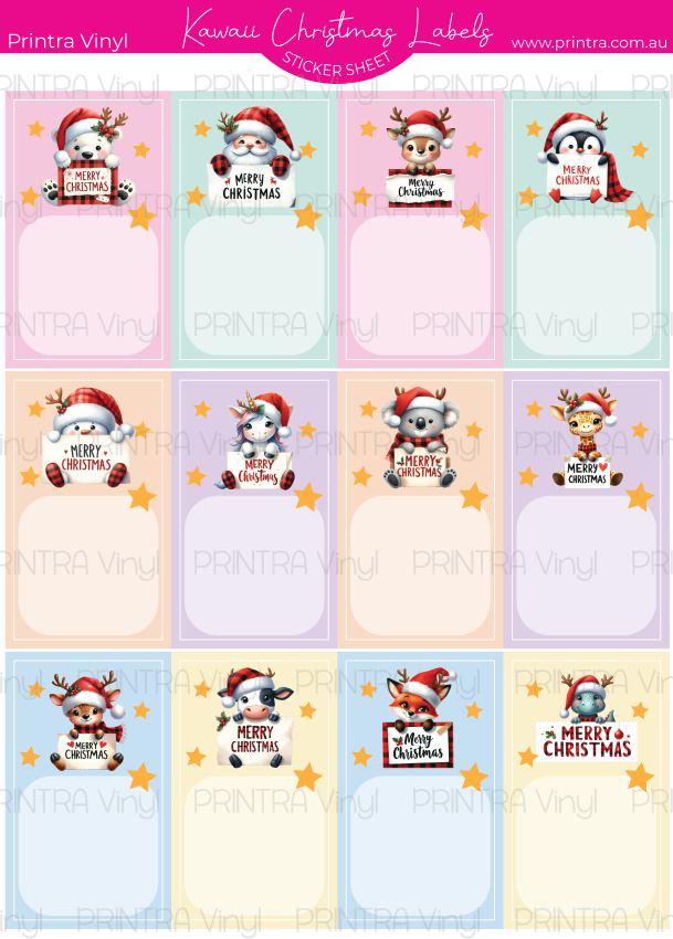 Kawaii Christmas Labels Sticker Sheet