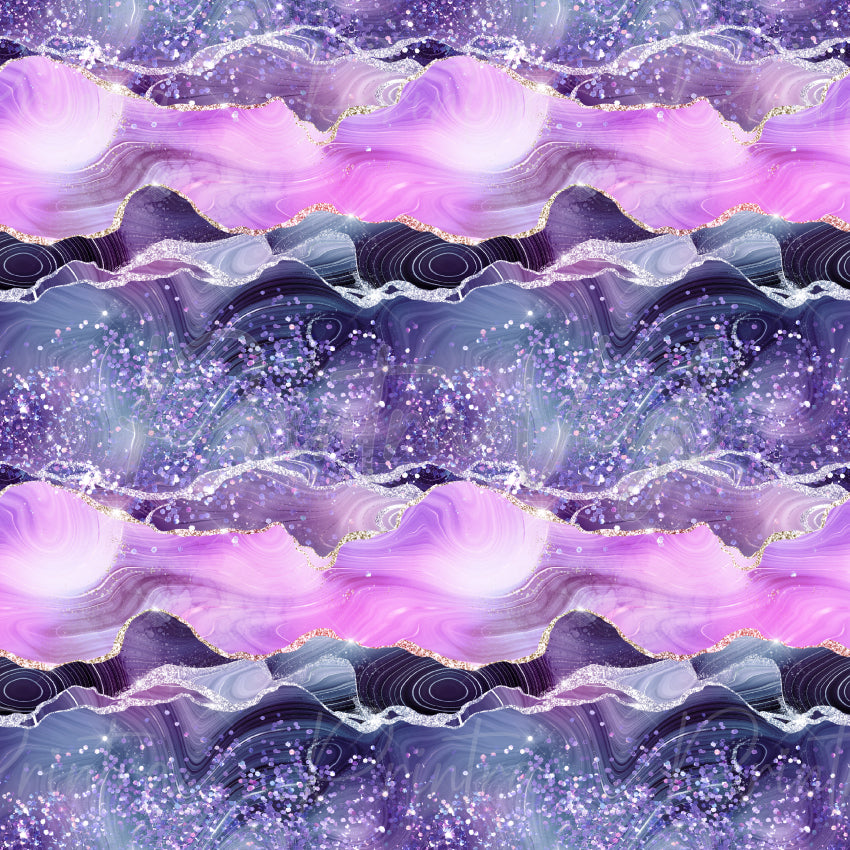 Mermaid Glam #01 patterned vinyl featuring flowing ocean-inspired waves in dreamy shades of lavender, lilac, violet, and soft pink, accented with sparkling glitter effects, shimmering silver details, and luxurious geode-inspired textures.