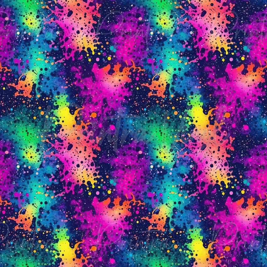 Rainbow Galaxy Paint patterned vinyl featuring vibrant rainbow paint splashes and colourful ink splatters in neon pink, purple, blue, green, yellow and orange tones on a starry galaxy-inspired background.
