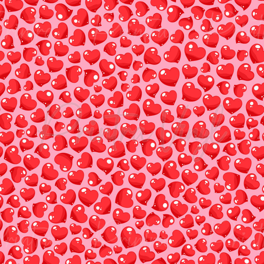 Red Hearts #03 patterned vinyl featuring glossy red hearts in varying sizes scattered across a soft blush pink background, creating a sweet and playful love-themed design with a smooth candy-like finish.