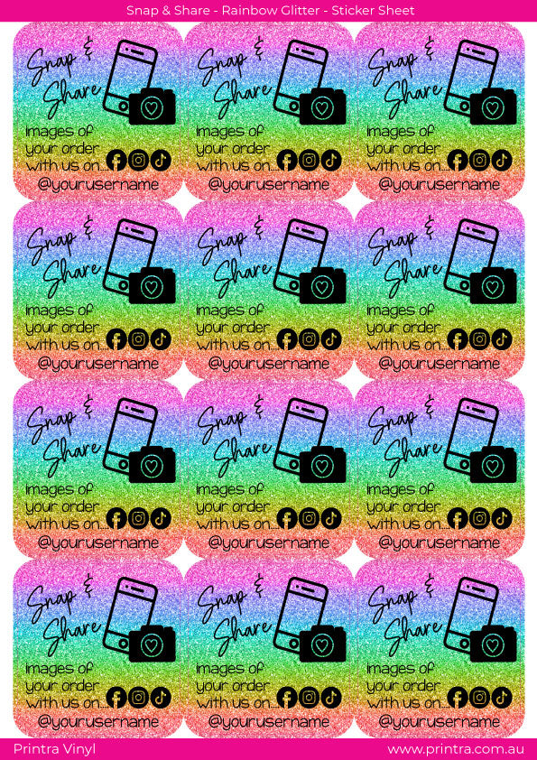 Snap & Share Sticker Sheet - Rainbow Glitter