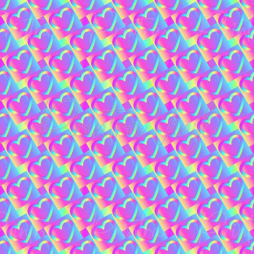 Sweet Love #06 patterned vinyl featuring vibrant pink hearts on a rainbow gradient background in neon pink, purple, blue, green and yellow tones with a bold retro love-inspired design.