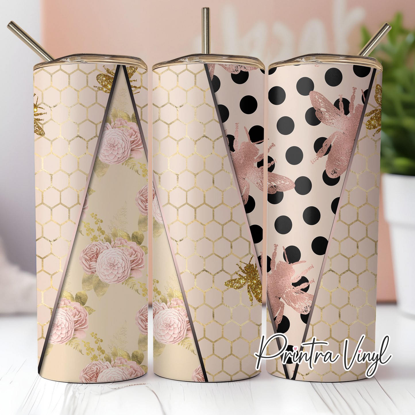 Bee Triangles Beige Tumbler Wrap (TW30)