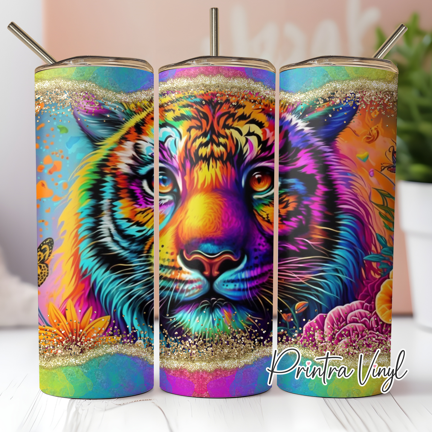 Neon Paint Tiger Tumbler Wrap (TW192)