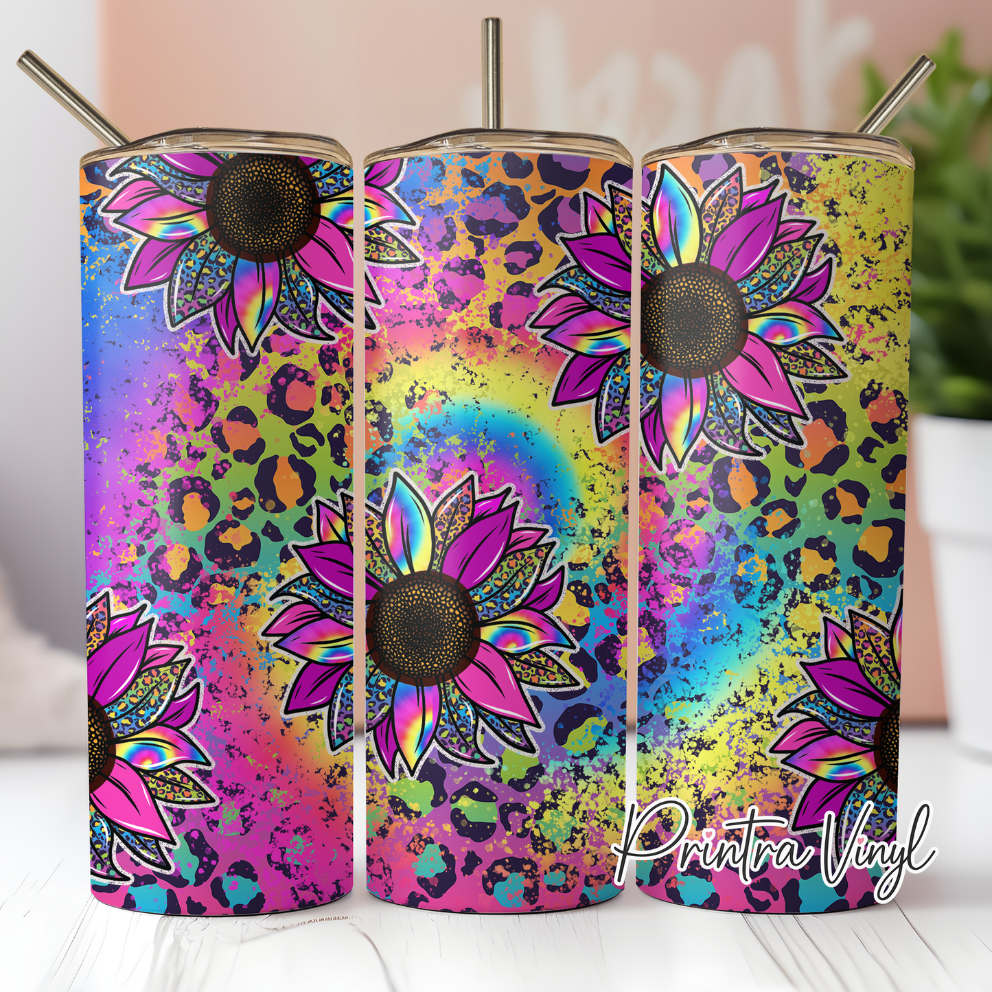 Neon Leopard Flowers Tumbler Wrap (TW156)