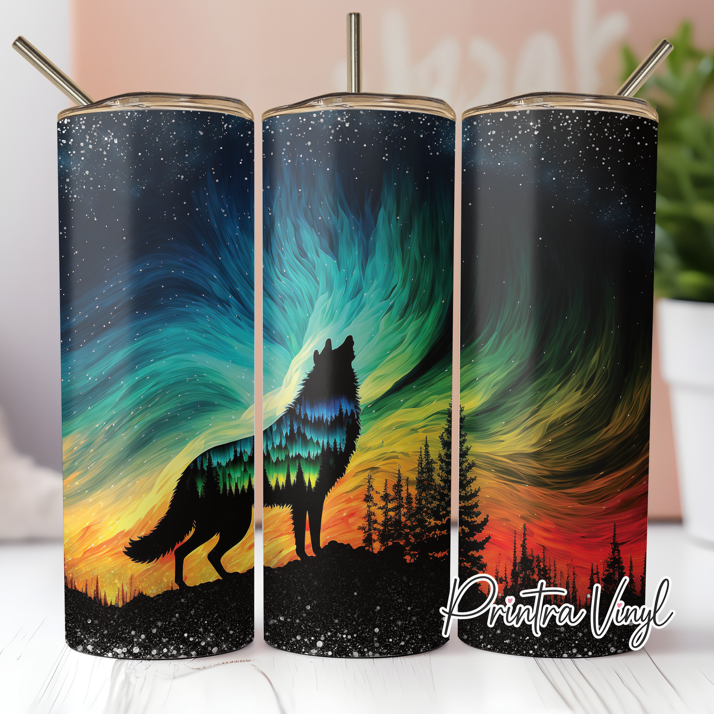 Northern Lights Wolf Tumbler Wrap (TW149)