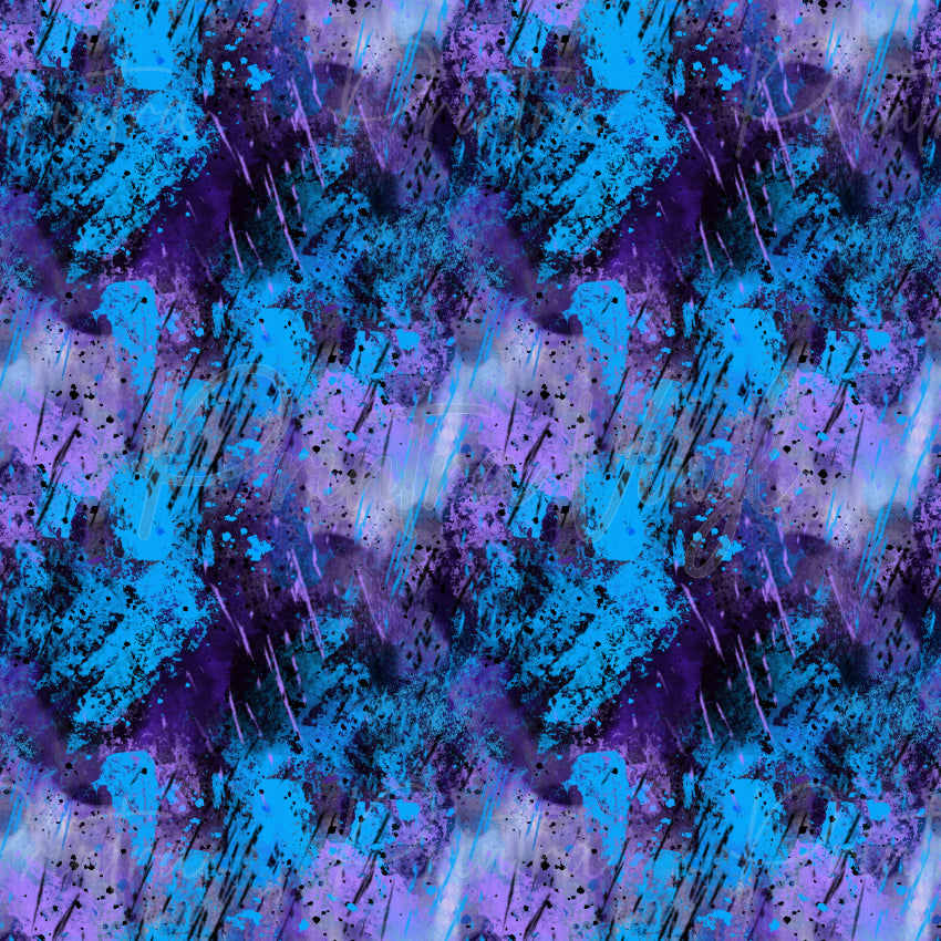 Abstract Grunge #02 patterned vinyl featuring layered blue, purple and black paint splashes with distressed brushstrokes, ink splatters and grunge-inspired abstract textures.