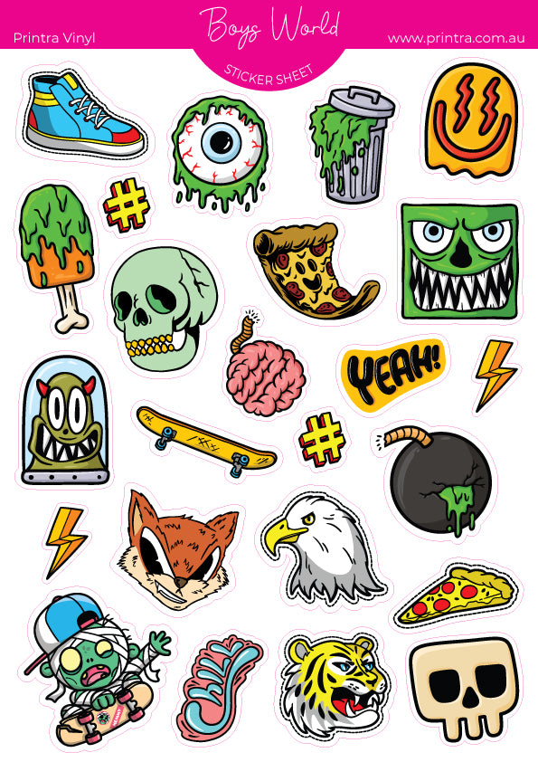 Boy Things Sticker Boys World Vinyl Sticker Sheet | Printra Vinyl