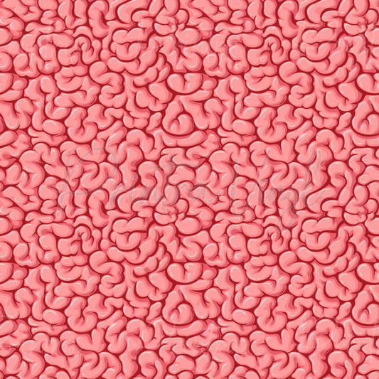 Pink Brain patterned vinyl featuring a dense collection of pink cartoon brain illustrations with glossy highlights, detailed folds, and realistic shading, creating a bold horror-inspired design with a playful twist.