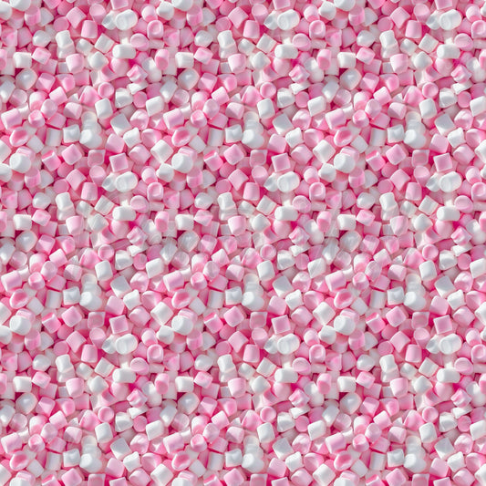 Candy Shop #03 patterned vinyl featuring fluffy pink and white mini marshmallows layered into a sweet confectionery-inspired design with soft pastel colours and realistic candy textures.