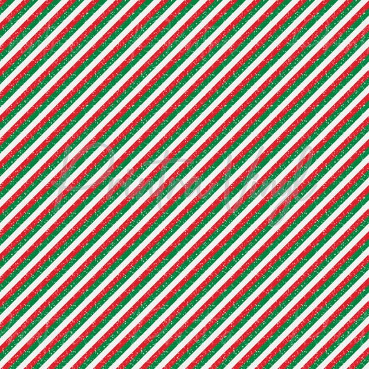Christmas Cheer #01 patterned vinyl featuring classic candy cane-inspired diagonal stripes in festive red, green, and white, accented with subtle snowy speckle textures for a timeless Christmas design.