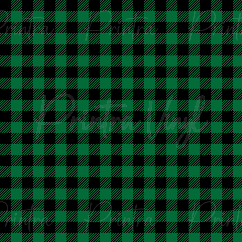 Christmas Plaid #01 patterned vinyl featuring a classic buffalo check plaid design in rich Christmas green and black, creating a timeless festive look with bold tartan-inspired squares.