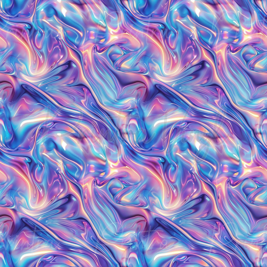 Chromatic Flow #03 patterned vinyl featuring fluid pearlescent swirls in pastel blue, lavender, pink, and violet, with a glossy holographic-inspired finish and luminous abstract movement.