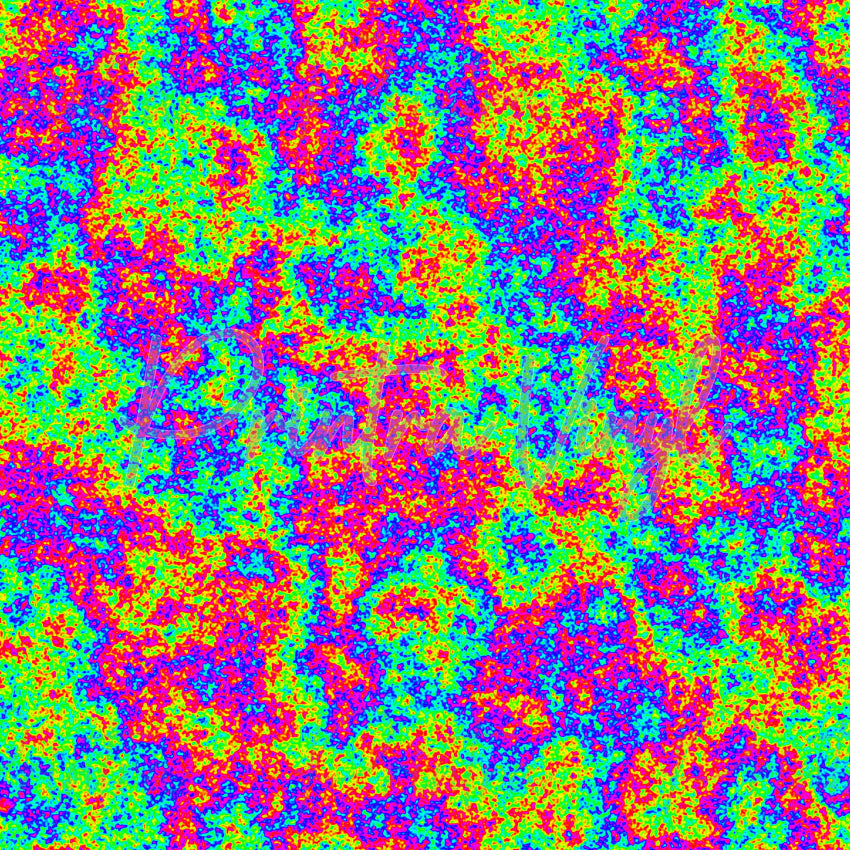 Colour Energy #05 patterned vinyl featuring a vibrant speckled mosaic of neon pink, electric blue, aqua, lime green, yellow and purple, layered in an abstract pixel-like texture with a bold high-energy colour explosion effect.