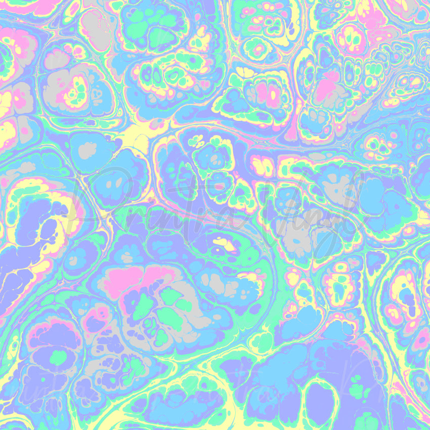 Dreamscapes #05 patterned vinyl featuring abstract marbled swirls in pastel lavender, blue, mint, pink and lemon-yellow tones with a fluid psychedelic paint-pour design.