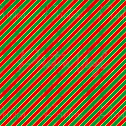 Festive Cheer #01 patterned vinyl featuring classic diagonal Christmas stripes in vibrant red and green, accented with elegant glitter-look gold stripes for a timeless festive design.