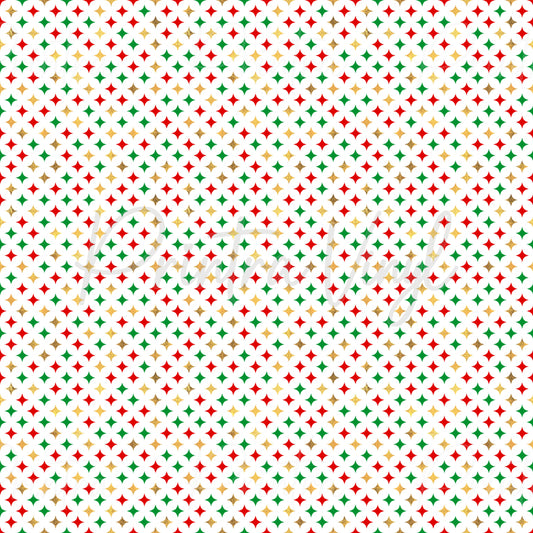Festive Cheer #02 patterned vinyl featuring a repeating geometric star pattern in festive red, green, and gold tones on a crisp white background, accented with subtle glitter-inspired details for a classic holiday look.