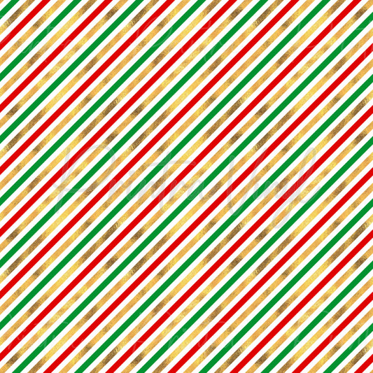 Festive Cheer #03 patterned vinyl featuring classic diagonal Christmas stripes in bright red and green, accented with elegant metallic-look gold bands on a crisp white background for a timeless festive design.