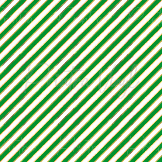 Festive Cheer #05 patterned vinyl featuring elegant diagonal green stripes accented with shimmering gold bands on a crisp white background, creating a classic and sophisticated Christmas-inspired design.
