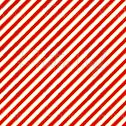 Festive Cheer #06 patterned vinyl featuring bold red diagonal stripes accented with elegant gold glitter-look bands on a crisp white background, creating a classic candy cane-inspired Christmas design.