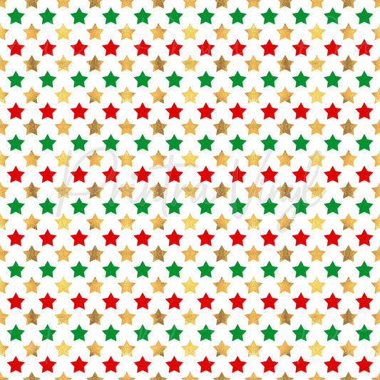 Festive Cheer #07 patterned vinyl featuring rows of festive red and green stars accented with shimmering gold glitter-look stars on a crisp white background, creating a bright and cheerful holiday design.