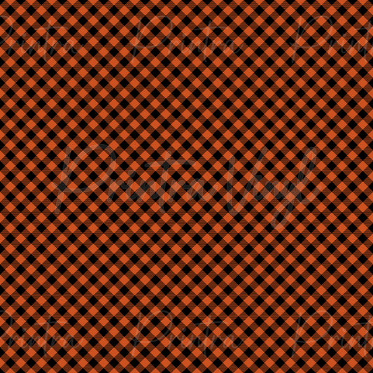 Halloween Essentials #01 patterned vinyl featuring a classic Halloween buffalo check design in bold orange and black, with fine textured lines creating a timeless gingham-inspired seasonal pattern.