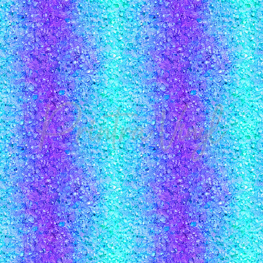 Lagoon Crush patterned vinyl featuring shimmering aqua, turquoise, and violet crystal textures, sparkling crushed gemstone effects, and layered glitter-inspired details in a vibrant abstract design.