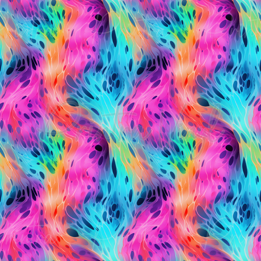 Luminaze patterned vinyl featuring vibrant flowing abstract textures in neon pink, turquoise, purple, orange, and lime green tones, with luminous cellular details and fluid organic movement throughout the design.