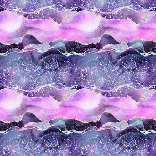 Mermaid Glam #01 patterned vinyl featuring flowing ocean-inspired waves in dreamy shades of lavender, lilac, violet, and soft pink, accented with sparkling glitter effects, shimmering silver details, and luxurious geode-inspired textures.