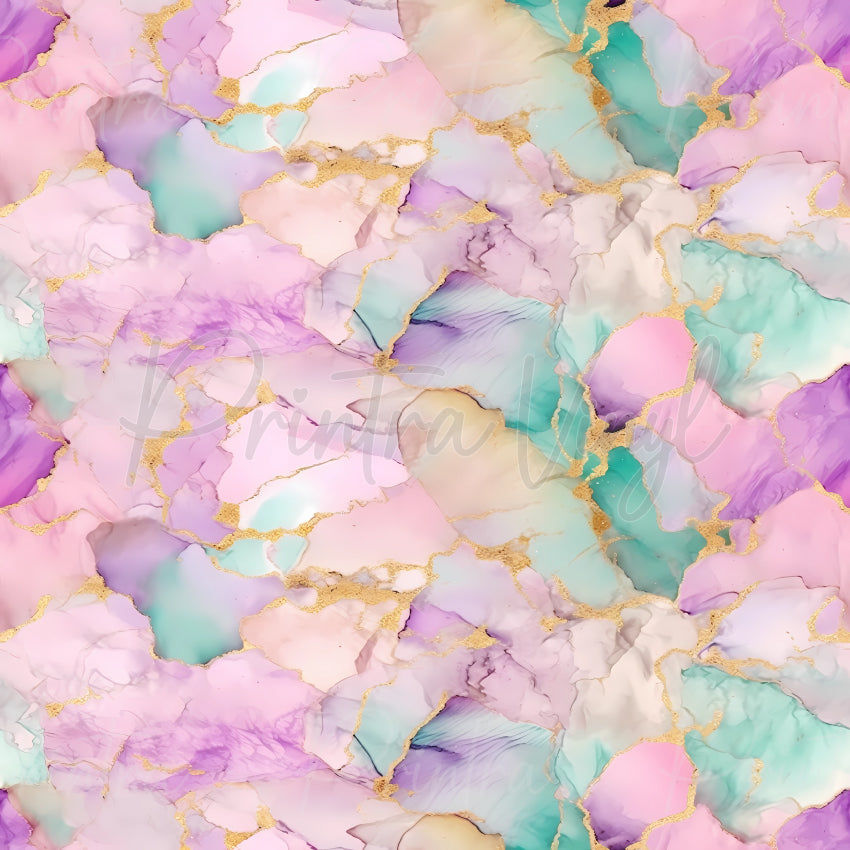 Mermaid Glam #05 patterned vinyl featuring soft pastel alcohol ink textures in blush pink, lavender, aqua, cream, and mint tones, accented with elegant gold veining and gemstone-inspired details for a luxurious mermaid-inspired design.