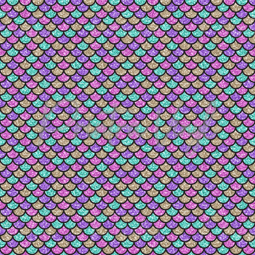 Mermaid Glam #06 patterned vinyl featuring shimmering mermaid scale shapes in vibrant aqua, lavender, pink, and champagne gold tones, layered with glitter-inspired textures to create a sparkling ocean-inspired design.