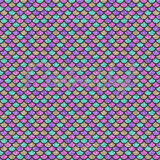 Mermaid Glam #06 patterned vinyl featuring shimmering mermaid scale shapes in vibrant aqua, lavender, pink, and champagne gold tones, layered with glitter-inspired textures to create a sparkling ocean-inspired design.