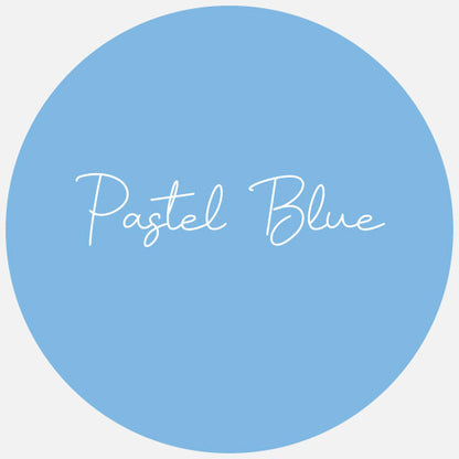 A round sample swatch of Avery Dennison Gloss Permanent Adhesive Vinyl in the colour Pastel Blue.