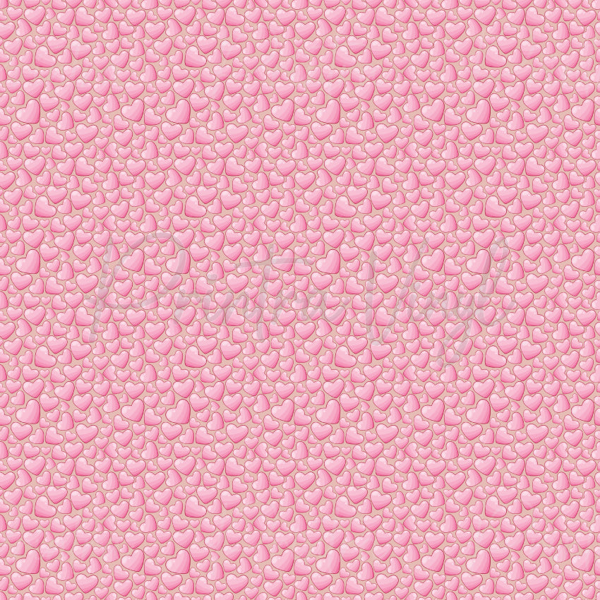 Pastel Play #04 patterned vinyl featuring scattered glossy pastel pink hearts in varying sizes on a soft blush pink background, creating a sweet monochromatic love-inspired design.
