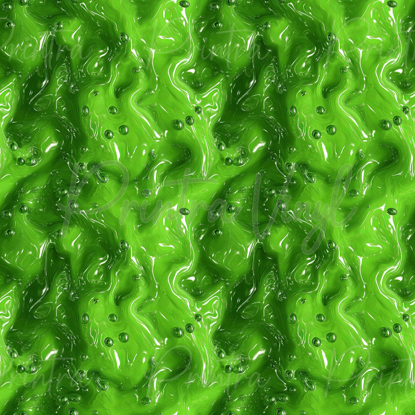 Slime Time patterned vinyl featuring glossy neon green slime swirls with realistic fluid textures, translucent highlights, and scattered bubbles, creating a bold ooze-inspired design.