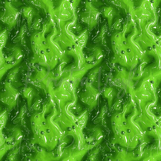 Slime Time patterned vinyl featuring glossy neon green slime swirls with realistic fluid textures, translucent highlights, and scattered bubbles, creating a bold ooze-inspired design.