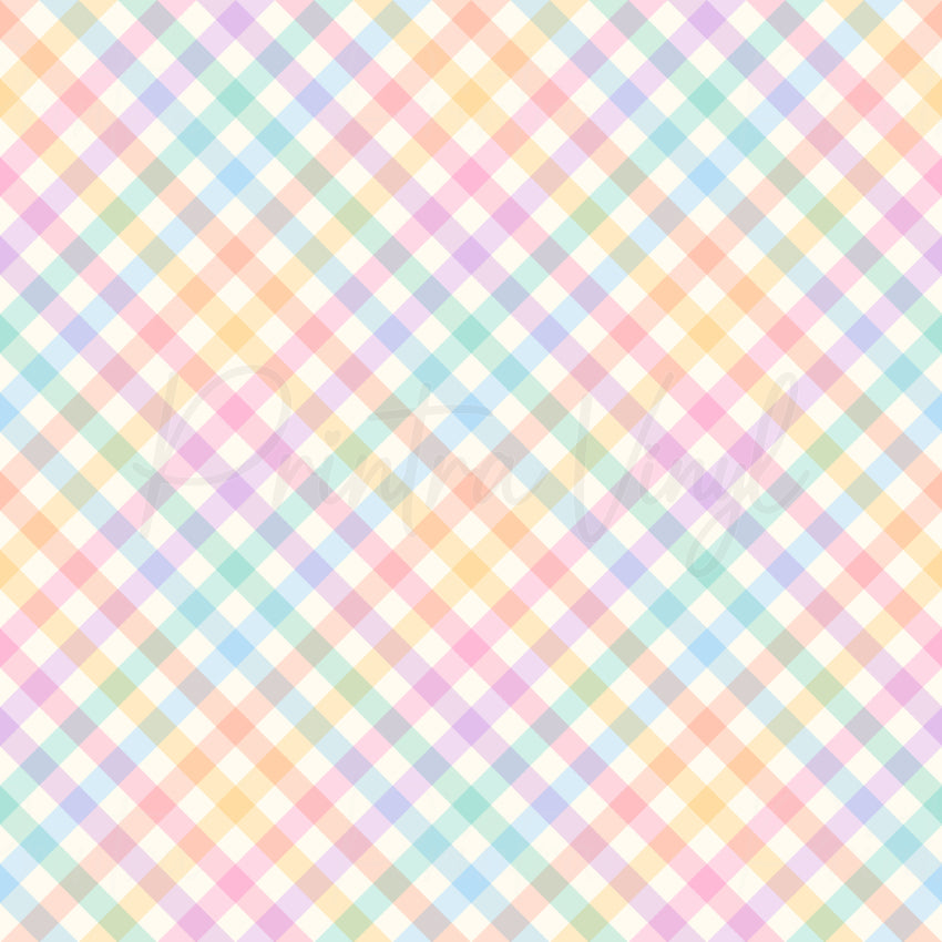 Spring Plaid patterned vinyl featuring a soft pastel plaid design in pink, blue, mint, lavender, peach, and butter yellow tones, creating a fresh and cheerful spring-inspired look.