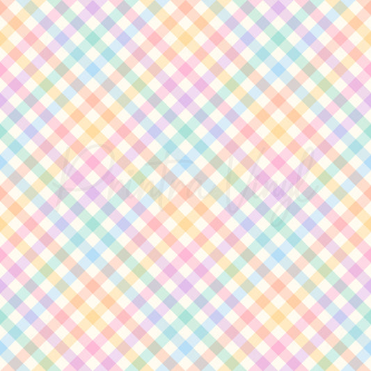 Spring Plaid patterned vinyl featuring a soft pastel plaid design in pink, blue, mint, lavender, peach, and butter yellow tones, creating a fresh and cheerful spring-inspired look.