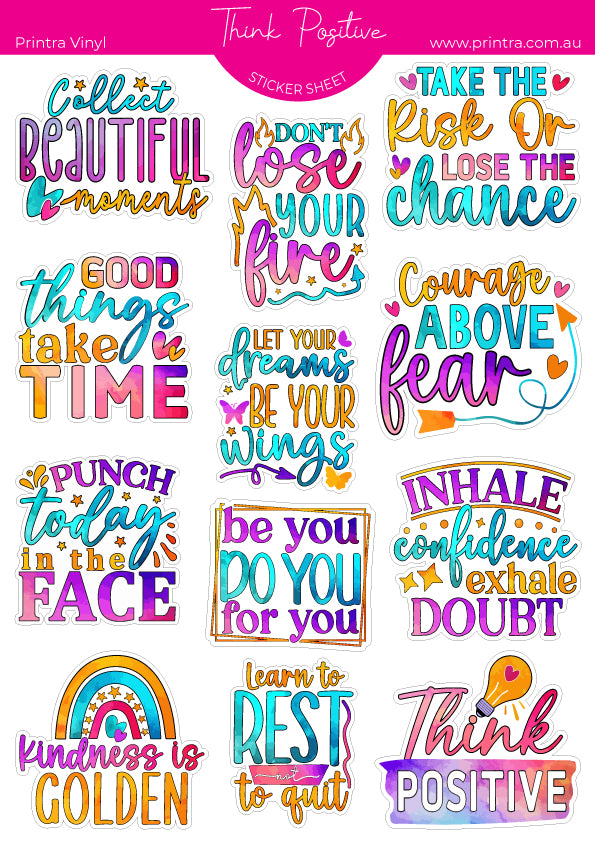 Think Positive Sticker Sheet – Printra Vinyl