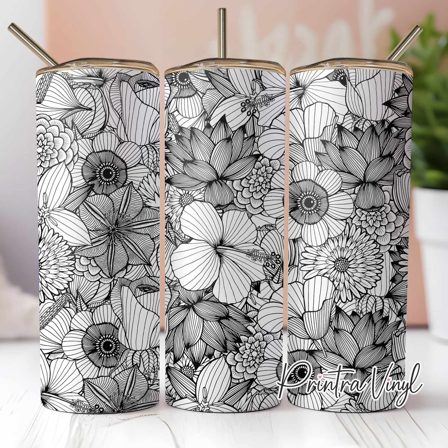 B&W Floral 01 Tumbler Wrap (TW255)