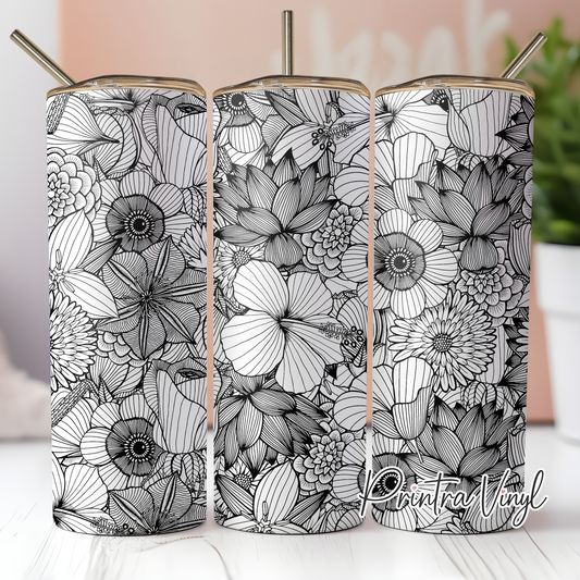 B&W Floral 01 Tumbler Wrap (TW255)