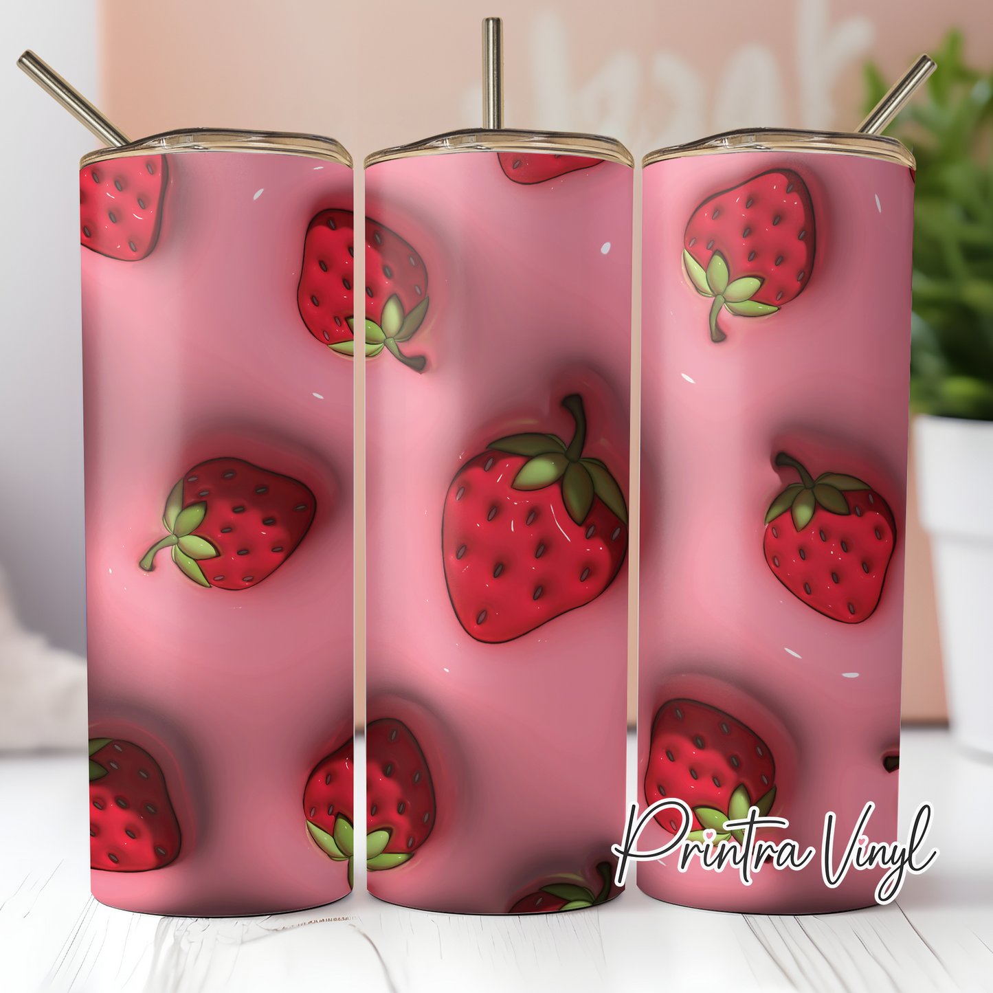 3D Puff Strawberries Tumbler Wrap (TW215)
