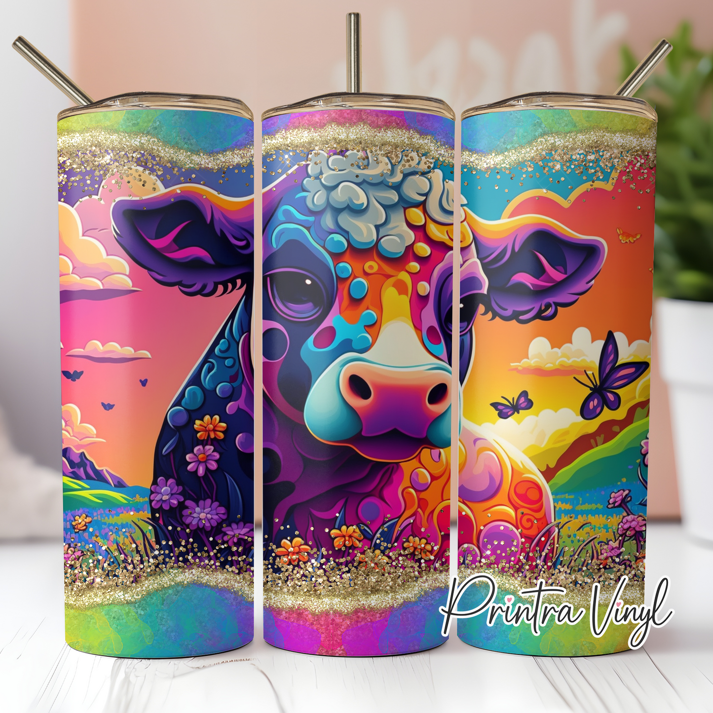 Neon Paint Cow Tumbler Wrap (TW186)